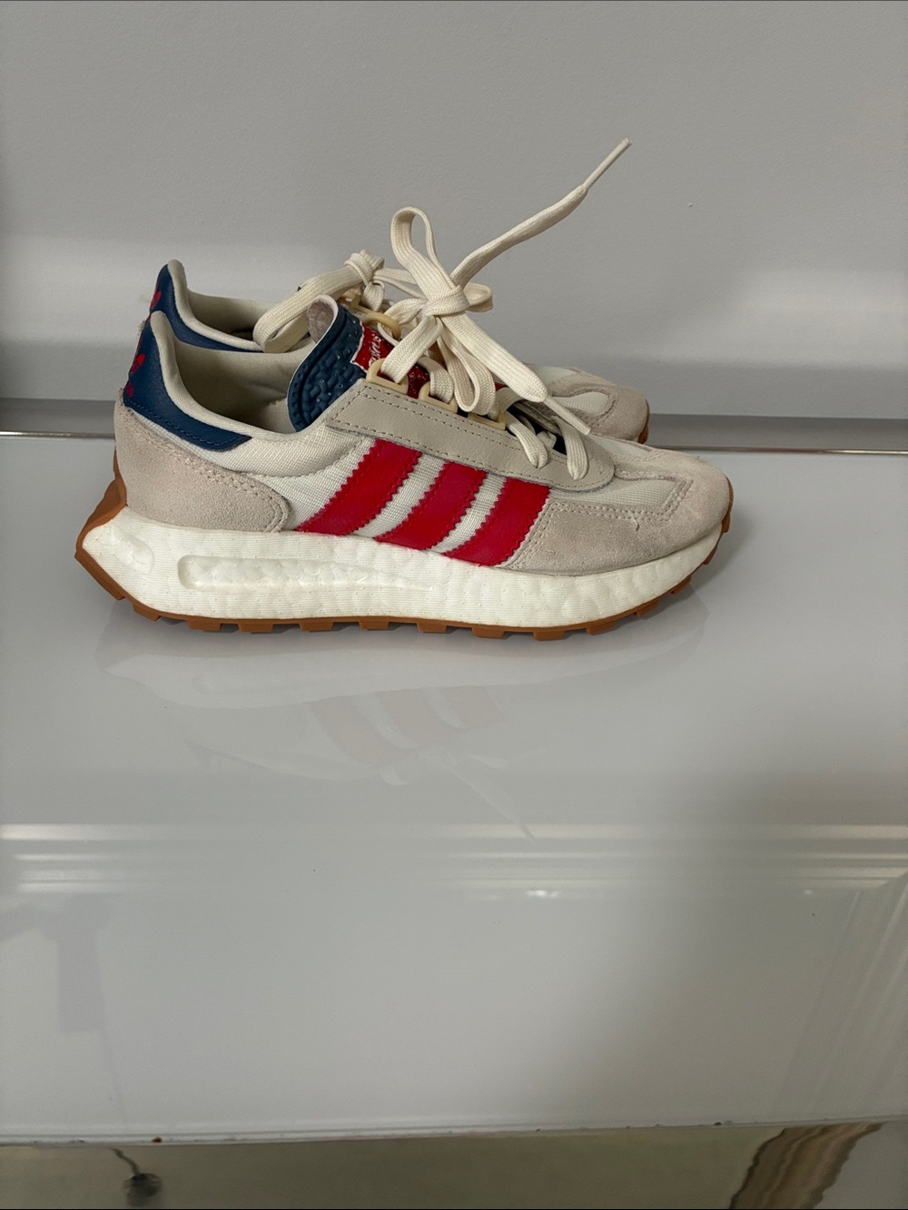 adidas Cream, Navy & Red Suede Trainer